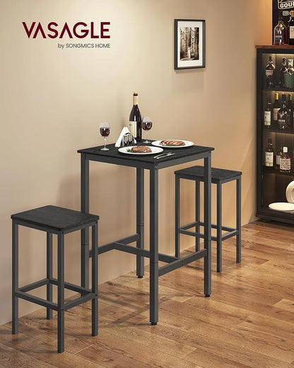 VASAGLE Bar Table, Small Kitchen Dining Table, High Top Pub Table, Height Cocktail Table for Living Room Party, Sturdy Metal Frame, 23.6 x 23.6 x 36.2 Inches for Narrow Spaces, Ebony Black and Black