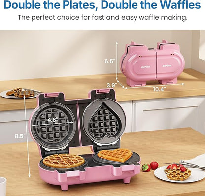 Double Waffle Maker Featuring Dual Removable Nonstick Plates, One-Button Single or Dual-Side Operation, Rapid Preheating with Dual Indicator Lights, Easy-to-Clean and Durable Design,Pink