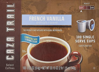 Caza Trail Coffee Pods, French Vanilla Blend, Single Serve (Pack of 100) (Packaging May Vary)