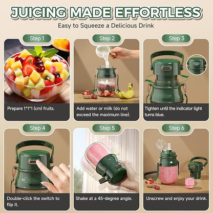 Portable Blender, Prasky Personal Blenders for Shakes and Smoothies with 27oz Cup, Lid and Shoulder Strap, Type-C USB Rechargeable, Personal Size Blenders BPA-free for Gym/Travel/Kitchen (green)