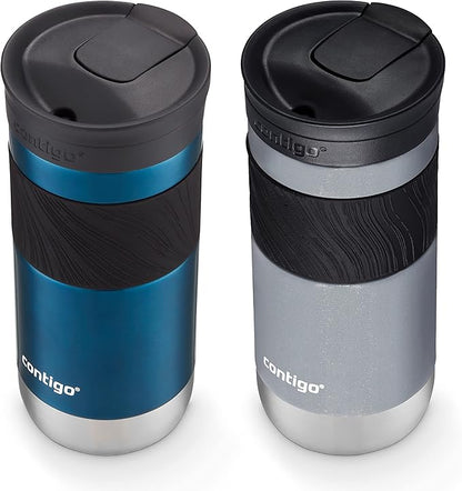 Contigo SNAPSEAL Insulated Stainless Steel Travel Mug with Grip 16oz. Blueberry Transparent Satin & Gold Morel