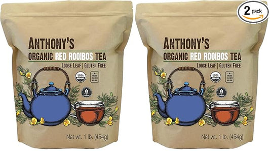Anthony's Organic Red Rooibos Loose Leaf Tea, 1 lb, Gluten Free, Non GMO, Non Irradiated, Keto Friendly (Pack of 2)