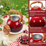 Load image into Gallery viewer, GGC Tea Kettle for Stove Top, 3.1QT/3L Whistling Tea Kettles for Boiling Water Coffee or Milk, Gradient Red Pot with Wood Parttern Handle, Stainless Steel Kettle Pot for Home and Kitchen