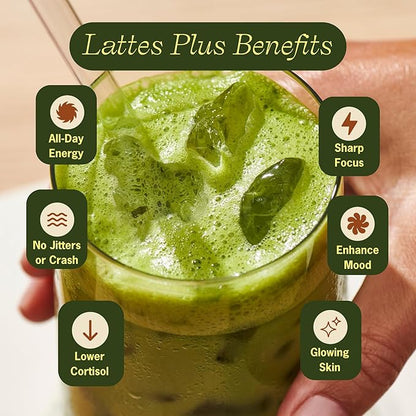 Clevr Blends Organic Matcha Green Tea Latte, Instant Ceremonial Grade, Superfood Powder Blend with Oat Milk, Lions Mane, Reishi Mushroom, Coconut Cream, Ashwagandha, Serve Hot or Iced, (30 Lattes)