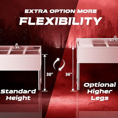 DuraSteel 3 Compartment Under Bar Sink - CEC & NSF 304 Stainless Steel 3 Bay Utility Sink with No Lead Faucet - 48" L x 19" W x 33" H - Left Drainboard Commercial Restaurant Grade