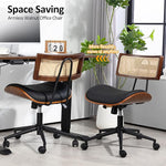 Load image into Gallery viewer, Home Office Chair with Wheels, Adjustable Height Desk Chair with Rattan Backrest, Leather Swivel Computer Chair, Armless Modern Walnut Chair for Office, Meeting Room, Black