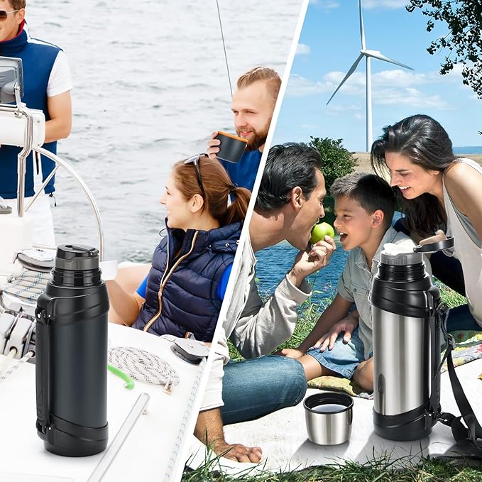 Large Thermosflask- 85oz Stainless Steel Insulated Bottle for Travel with BPA Free Cup - 2.5L Oversized Vacuum Insulated Thermoses with Handle and Strap for Hot & Cold Drinks(Silver)