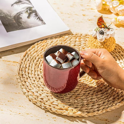 LERATIO 12OZ Ceramic Coffee Mugs Set of 6, Large Porcelain Coffee Cups With Large Handle For Latte,Cappuccino,Milk,Cocoa,|Dishwasher&Microwave Safe Mug Sets,Ideal for Man,Woman,Dad, Mom-Red