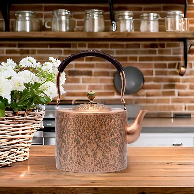 67.6oz Copper Teapot, Tea Kettle For Stovetop Safe, Classic Non-Coating Pure Copper Tea Set with Stainless Steel Tea Ball For Loose Leaf, Large and Solid Tea Pot For 4-6 Cups (2000ml)