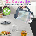 Load image into Gallery viewer, TOPWIT Electric Kettle, Colorful Glass Tea Kettle, 2.0L Hot Water Kettle Electric, BPA-Free Stainless Steel Lid &amp; Bottom, Electric Kettles for Boiling Water, Auto Shut-Off &amp; Boil Dry Protection, Grey