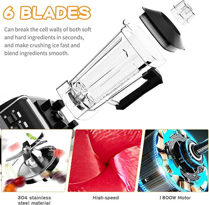 Professional Blender for Kitchen, 2200 Watt Countertop Food Blender Machine with Built-in Timer for Frozen Fruit, Crushing Ice, Veggies, Shakes and Smoothie 64 oz Container for Home and Commercial