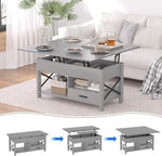 Load image into Gallery viewer, Lift Top Coffee Table with Storage, Grey Lift Top Coffee Table with Drawers and Hidden Compartment, Multi-Functional Center Table, Lift Tabletop Dining Center Table for Home Living Room Office