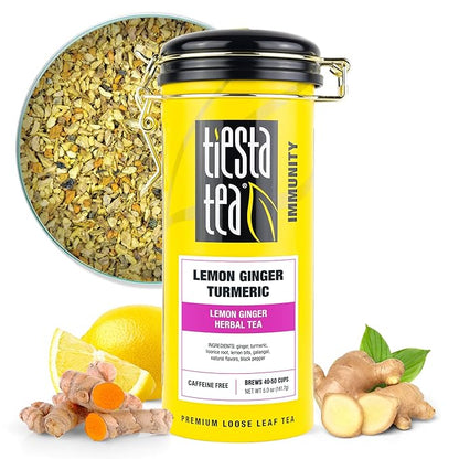 Tiesta Tea - Lemon Ginger Turmeric, Loose Leaf, Lemon Ginger Herbal Tea, Premium Blend, Non Caffeinated Herbal, Make Hot or Iced & Brews Up to 50 Cups, 5 Ounce Refillable Tin