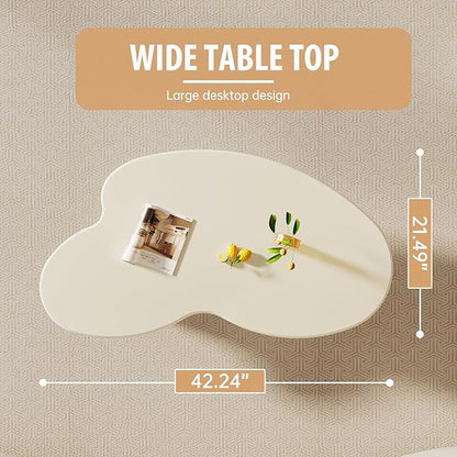 Cloud Coffee Table, 42.24" Irregular Cream White Coffee Table with 3 Legs, Modern Center Table for Living Room, Indoor Tea Table, Easy Assembly
