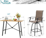 Load image into Gallery viewer, PHI VILLA 5 Piece Outdoor Bar Set, High Top Patio Dining Table and Chairs with 4 Swivel Padded Bar Stools (Brown) &amp; Wood-Like Steel Bar Table for Deck, Garden, Poolside and Porch