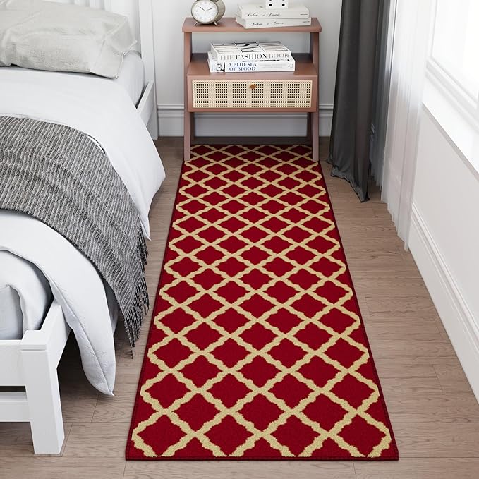 Ottomanson Hallway Runner Rug 1'10" x 7' Non Slip Trellis Area Rugs Easy to Clean Laundry Rug Runner Durable & Pet Friendly Floor Carpet Runners for Hallways Entryway Living Room Kitchen Bathroom, Red