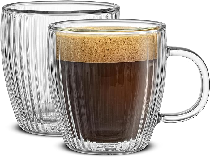 JoyJolt Fluted Glass Espresso Cups, 5.4oz Espresso Cup - Set of 2 Espresso Mugs
