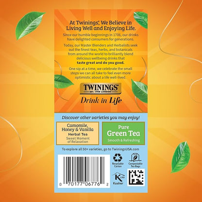 Twinings Pure Camomile Herbal Tea Individually Wrapped Bags, Calming & Delicate, 20 Count (Pack of 6), Naturally Caffeine-Free, Enjoy Hot or Iced, 120 Teabags