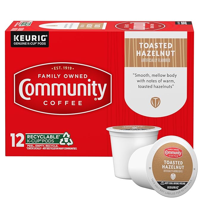 Community Coffee Toasted Hazelnut Flavored 12 Count Coffee Pods, Medium Roast, Compatible with Keurig 2.0 K-cup Brewers, 12 Count (Pack of 1)