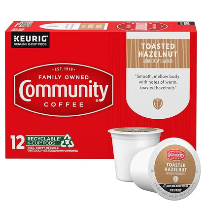 Community Coffee Toasted Hazelnut Flavored 12 Count Coffee Pods, Medium Roast, Compatible with Keurig 2.0 K-cup Brewers, 12 Count (Pack of 1)