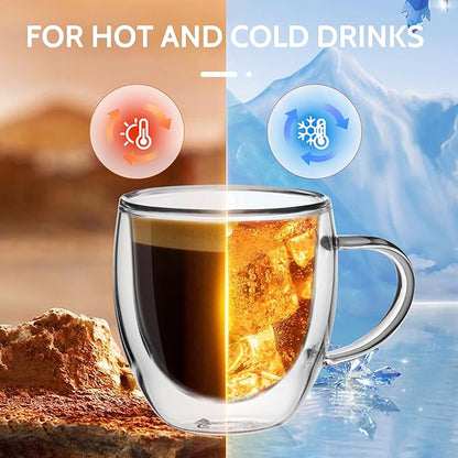 Sweese 5oz Double Wall Glass Espresso Cups Set of 4, Clear Glass Espresso Shot Cups Perfect for Cappuccino, Latte, Tea