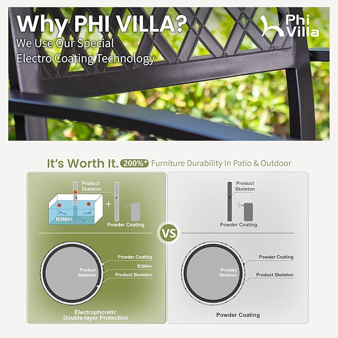 PHI VILLA Wrought Iron Patio Dining Chairs, Stackable Black Outdoor Patio Chairs Set of 6, Metal Patio Chairs, Support 300 LBS, Black