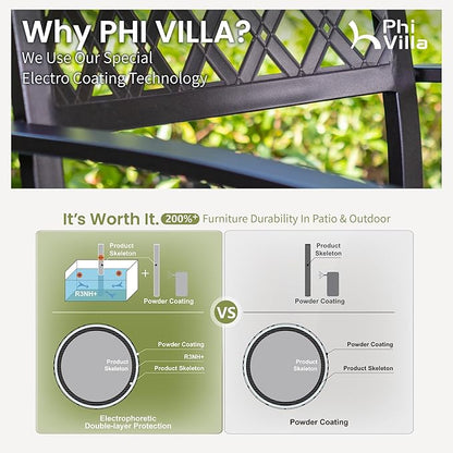 PHI VILLA Outdoor Dining Chairs Set of 2, Stackable Black Metal Wrought Iron Chairs, All Weather Dining Furniture for Patio, Deck, Proch, Backyard