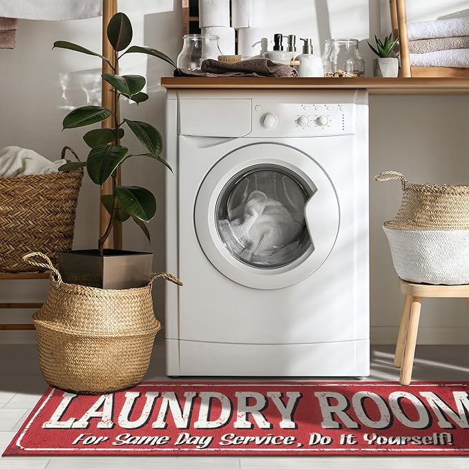 Ottomanson 20" x 59" Laundry Room Rug - Non-Slip Mat for Laundry & Mudroom - Durable, Stain-Resistant, and Easy to Clean - Perfect for High-Traffic Areas - Runner Rug for Entryway Bathroom, Red