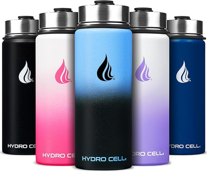 HYDRO CELL Stainless Steel Insulated Water Bottle with Straw - For Cold & Hot Drinks - Metal Vacuum Flask with Screw Cap and Modern Leakproof Sport Thermos for Adults (Blue/Black 18oz)