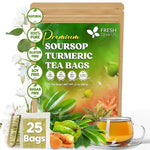 Load image into Gallery viewer, FreshDrinkUS, Premium 25 Tea Bags Soursop Turmeric, 100% Natural, Blend of Soursop Leaves, and Turmeric Root. Made with Natural Material Tea Bags. No Sugar, Vegan.