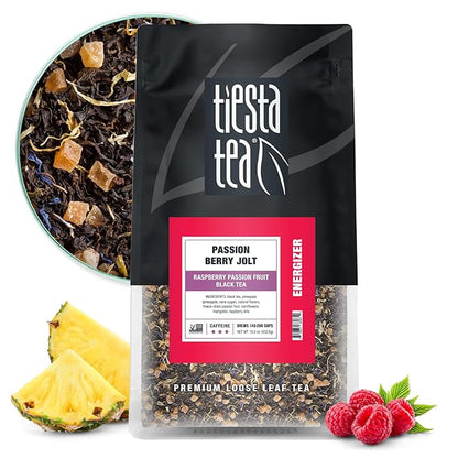 Tiesta Tea - Passion Berry Jolt, Loose Leaf, Raspberry Passion Fruit Black Tea, Premium Blend, Caffeinated Black, Make Hot or Iced Brews Up to 200 Cups, 16oz Resealable Bulk Pouch