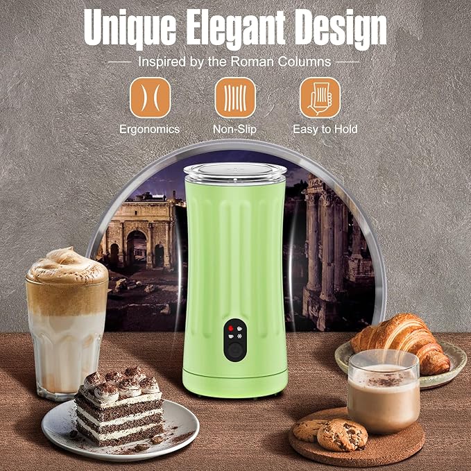 Milk Frother, 4-in-1 Electric Milk Frother and Steamer, Automatic Hot and Cold Foam Maker and Milk Warmer for Coffee, Latte, Cappuccino, Macchiato, Hot Chocolate(Lime Green)
