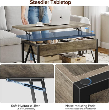 Lift Top Coffee Table,Lift Coffee Table with Storage Shelf and Large Hidden Compartment for Living Room,Lifting top Coffee Tables for Small Space,Grey