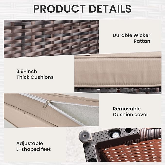 10 Pieces Outdoor Patio Furniture Set Outdoor Furniture Patio Sectional Sofa Conversation Sets w/ETL Approved 45" Gas Outdoor Fire Table & Coffee Table, Swivel Rocking Chair (Brown)