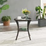 Load image into Gallery viewer, HUMMUH Patio Wicker Side Table Outdoor, Rattan End Table Glass Top Coffee Table with Storage Brown