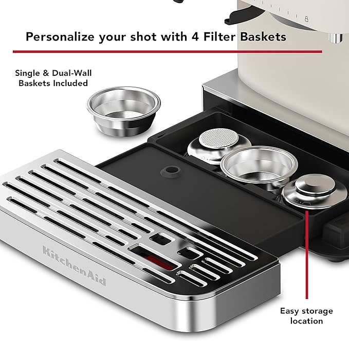 KitchenAid Semi Automatic Espresso Machine with Burr Grinder, 2.5L, KES6551PL, Porcelain White