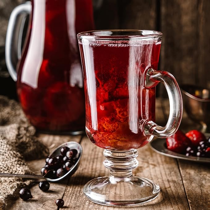 Volarium Irish Glass Coffee Mugs, Latte Cups, Set of 2 Cappuccino and Hot Chocolate Mugs with Handle, Clear Glass Mugs for Hot Beverages, 7 3/4 oz