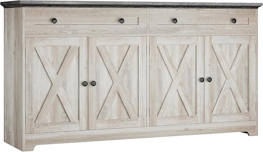 IRONCK Buffet Cabinet with Storage, Sideboard Storage Cabinet, Kitchen Cabinet with Drawers and Doors, Charcoal Grey and Beige Maple