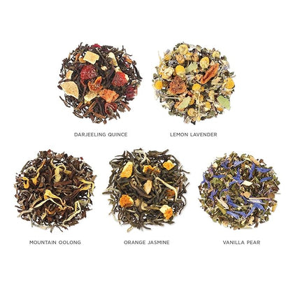 Tea Forte Lotus Single Steeps Loose Leaf Premium Tea Gift Set Sampler, 15 Count 3 of Each Assorted Blends, Pre-Portioned Single Serve Pouches, Steeps 12 oz