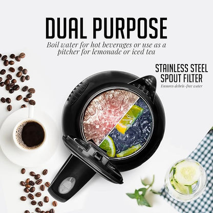 OVENTE Electric Kettle, 1.7L Double Wall Stainless Steel Insulated Water Boiler & Heater for Coffee or Tea, 1100W Fast Boiling with Auto Shut-Off, Boil-Dry Protection & Secure Locking Lid, Black KD64B