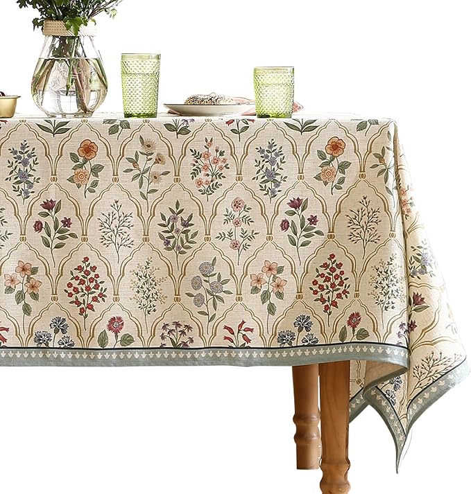 Designer Small Rectangular Tablecloth,Western Linen Colorful Floral Indoor Table Cloth,Wrinkle Resistant Decor Tablecloths for Dining Thanksgiving Kitchen Christmas,55"*71"-Serenity B