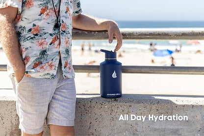 HYDRO CELL Stainless Steel Insulated Water Bottle with Straw - For Cold & Hot Drinks - Metal Vacuum Flask with Screw Cap and Modern Leakproof Sport Thermos for Adults (Navy 64oz)