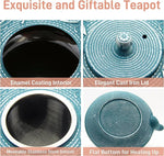 Load image into Gallery viewer, Cast Iron Teapot,SECHUDO Tea Kettle Coated with Enameled Interior for Loose Tea,Cast Iron Teapot with Stainless Steel Infuser for Stovetop Safe (27.1oz Flat Butterfly Pattern)