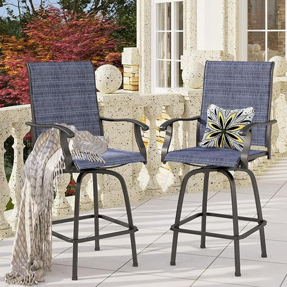 PHI VILLA Outdoor Swivel Bar Stools Set of 4, Bar Height Patio Stools & Chairs with All Weather Textilene Sling Fabric, 30 Inch High Top Tall Bar Chairs for Outside Balcony & Porch, Blue