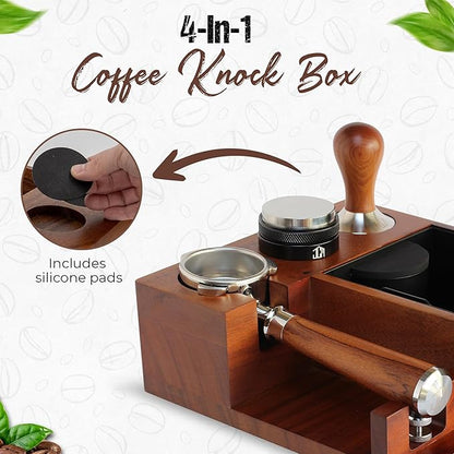 Espresso Knock Box & Tamping Station - Coffee Organizer Box for 51-54mm Tamper, Distributor, Portafilter Accessories - Includes Cleaning Brush