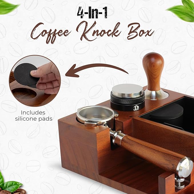 Espresso Knock Box & Tamping Station - Coffee Organizer Box for 58mm Tamper, Distributor, Portafilter Accessories - Includes Cleaning Brush