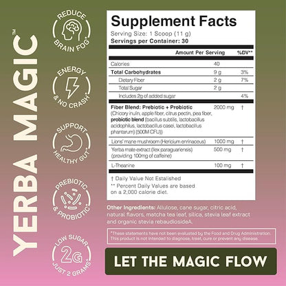 Yerba Magic - Yerba Mate Instant Tea Powder, 3-in-1 Super Drink - Clean Energy, Brain Fog Buster, and Gut Health Powered by Nootropics, Prebiotics and Probiotics | Strawberry Matcha 30 Servings