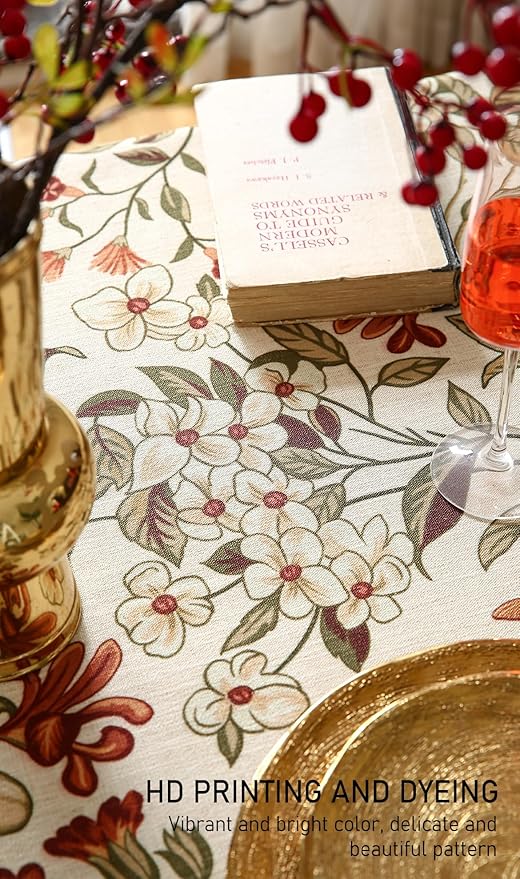 Designer Bohemian Linen Extra Long Rectangle Tablecloth,Colorful Floral Pattern Table Cloth,Wrinkle Resistant Decorative Tablecloths for Dining Thanksgiving Kitchen,63"*110"-Grace A