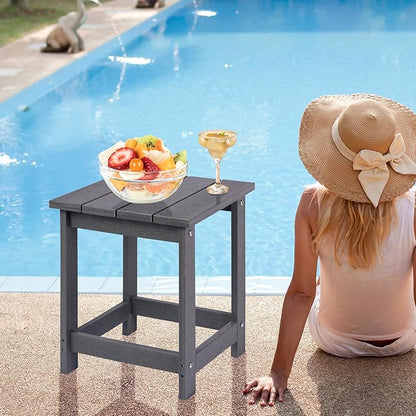 LZRS Adirondack Square Outdoor Side Table for Patio, Pool Composite Patio Table,HDPE End Tables for Backyard,Pool, Indoor Companion, Easy Maintenance & Weather Resistant(Grey)