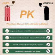 M6 Manual Coffee Grinder,Beautiful Design for Women,Smooth Grinding & Labor Saving,Portable Mini Hand Coffee Grinder for Espresso Pour Over French Press at Home or Camping Travling,Red